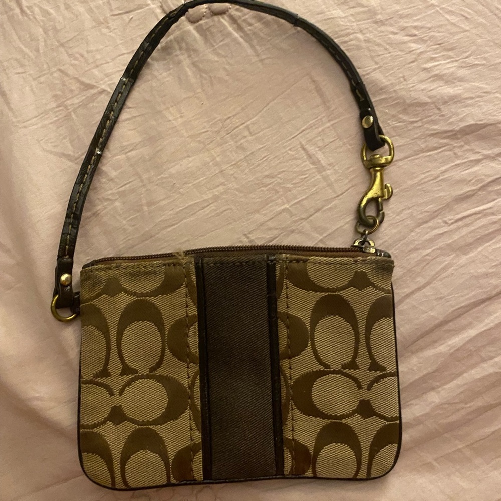 Coach Brown Monogram Clutch with Gold Hardware